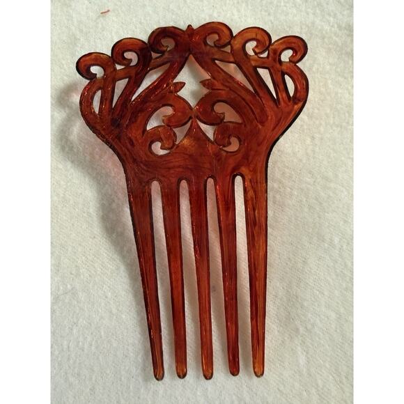 Vintage Art Deco Faux Tortoise Hair Comb Ornate Open Work Design main image 7